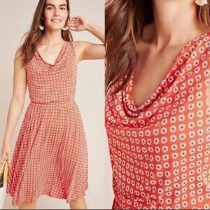 Anthropologie Maeve Orange Floral Cowl Neck Midi Dress XS Sleeveless